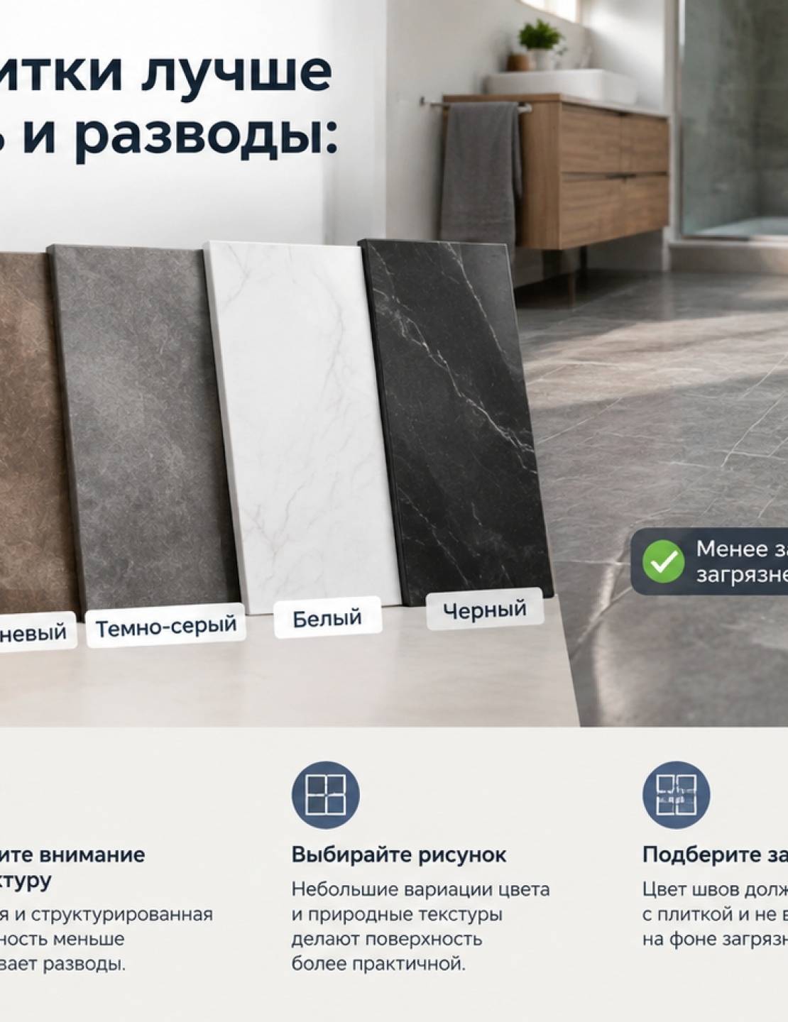Какой цвет плитки лучше скрывает грязь и разводы: советы по выбору